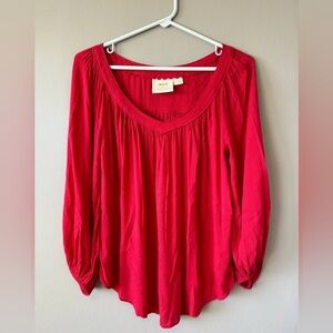 Women’s Red V-Neck Blouse, Anthropologie